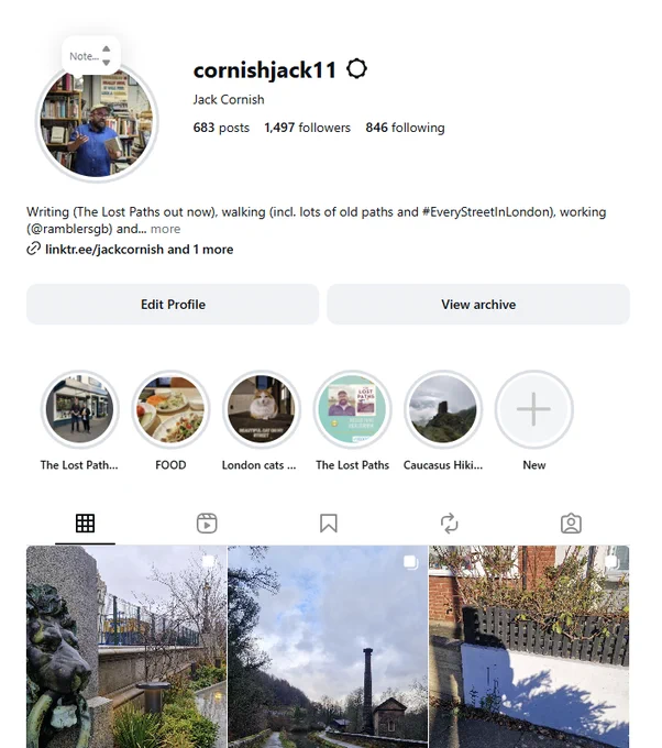 A screenshot of an Instagram page for cornishjack11
