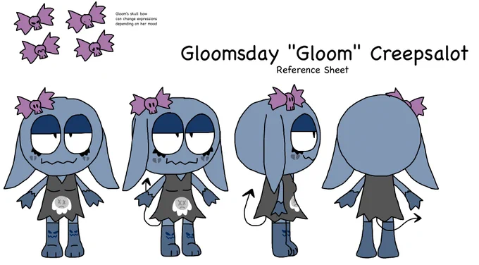 Reference sheet for Gloom, Bloom's Frowning Friends counterpart and Grim's childhood friend.