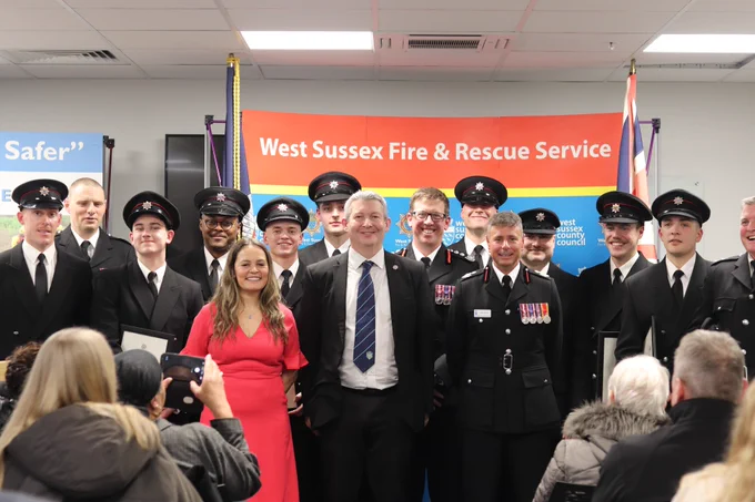 Councillor Duncan Crow and the Service Leadership Team with the new wholetime firefighters