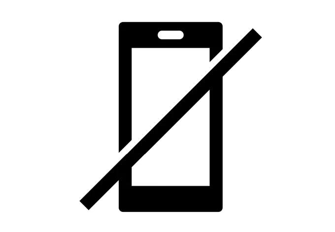 Smartphone icon with a diagonal line indicating no phone use allowed.