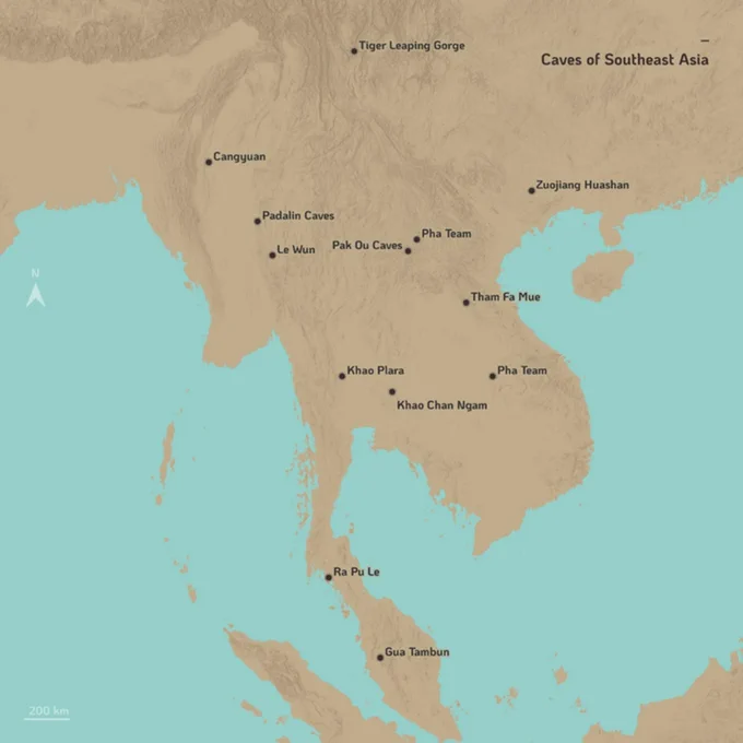 Map of rock art sites in Southeast Asia