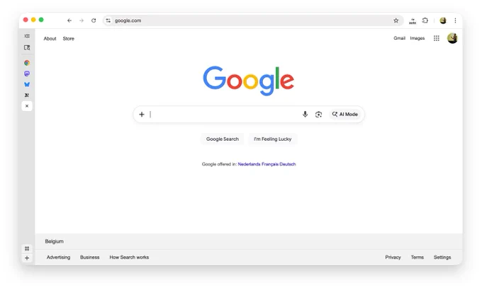 Chrome 145 with the tabs shown to the side (vertical tabs) and a collapsed tab bar.