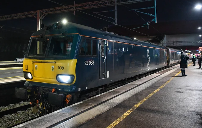 Caledonian Sleeper pulling into the platform Birmingham International 