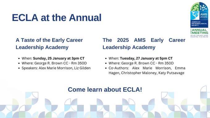 Graphic for the Early Career Leadership Academy (ECLA) event at the 106th Annual Meeting, detailing two events with dates, times, and lists of speakers.