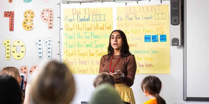 UWM Education student Sara Dharani is teaching her class.