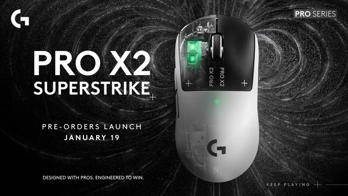 PRO X2 SUPERSTRIKE

PRE-ORDS LAUNCH January 19

Design with pros. Engineered to win. 

An image of the PRO X2 SUPERSTRIKE with a translucent effect over the switch is in the middle of the image. 