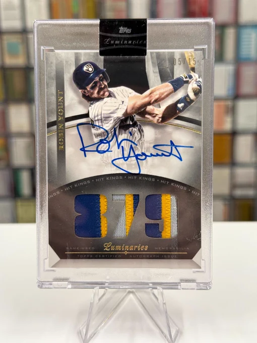 2021 Topps Luminaries Autographed Patch Hit KIngs Card
Robin Yount, Milwaukee Brewers
879 career multi-hit games (05/15)