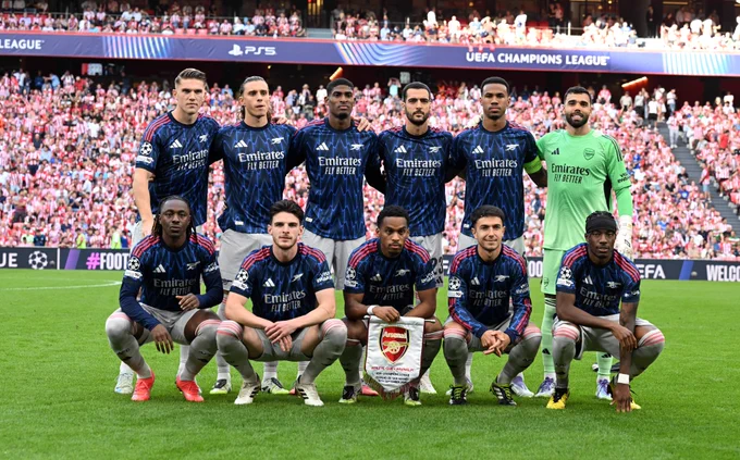 The Arsenal players line up ahead of today's game.