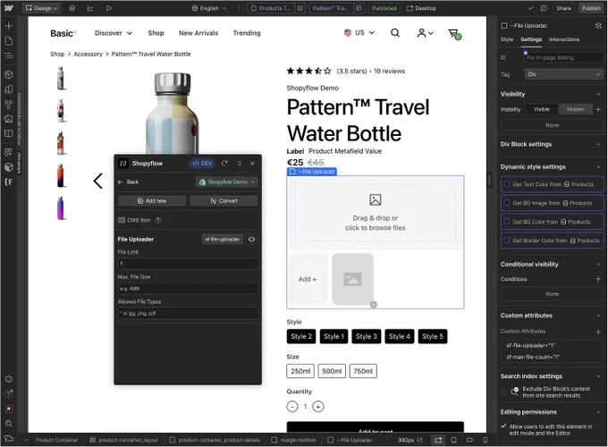 File uploader inside the Shopyflow Webflow app