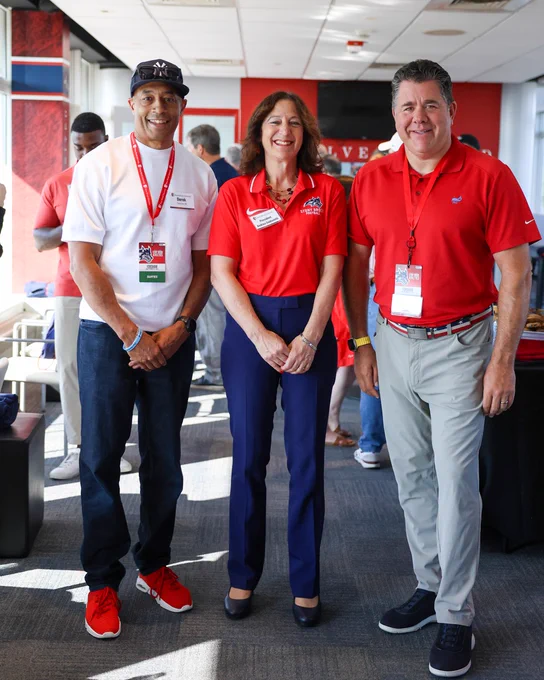 Me, Representative Nick LaLota, and alum Derek Peterson in a suite at LaValle stadium.