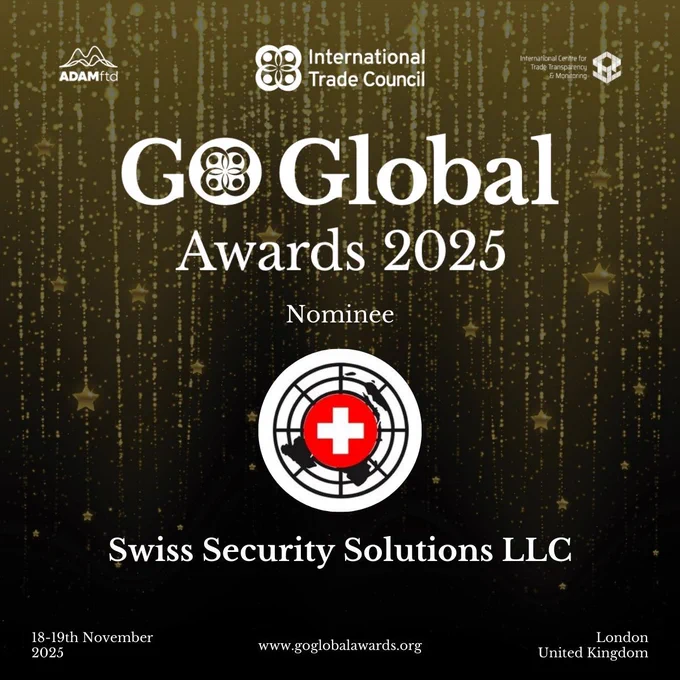 🎉 Proud Announcement! 🎉
We are honored to share that Swiss Security Solutions LLC has officially been nominated for the ITC’s Go Global Awards 2025! 🏆✨
This nomination recognises our:
✅ Commitment to excellence
✅ Innovative security & intelligence solutions
✅ Global partnerships that shape the future of our industry 🌍
📅 Join us in London, United Kingdom – November 18–19, 2025, as we connect with international leaders and explore the next era of business innovation.
📍 More details: www.goglobalawards.org

#GoGlobalAwards2025 #SwissSecuritySolutions #Innovation #GlobalBusiness #Leadership #SwissPrecision #ExcellenceInSecurity #ExcellenceInIntelligence #BusinessInnovation #InternationalRecognition #TrustedWorldwide #SwissInnovation #GlobalSecurity #GlobalIntelligence 