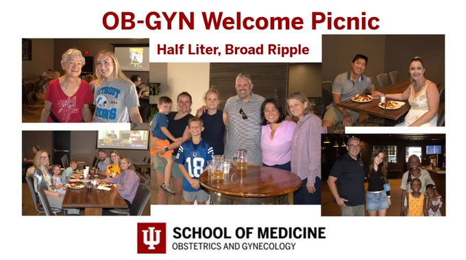 Collage of group pictures of obstetrics and gynecology faculty and staff with their families and significant others.