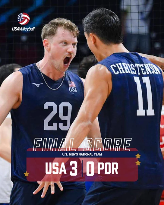 u.s. defeats portugal 3-0. Jordan Ewert and MIcah Christenson celebrate