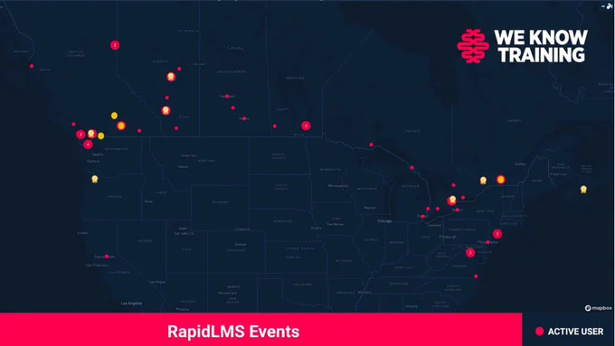 Heat map of active WKT learners across Canada on September 15, highlighting clusters by province; annotation: 'Training that matters. Verifiable credentials.