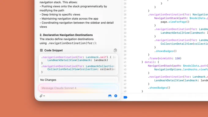 Image of Claude Sonnet 4 accessible in Xcode IDE.