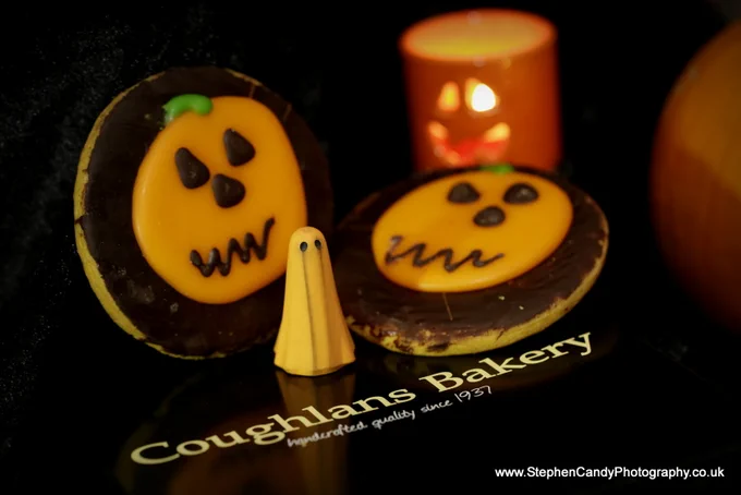 Coughlans' Halloweeen pumpkin biscuits, haunted by a York Ghost.