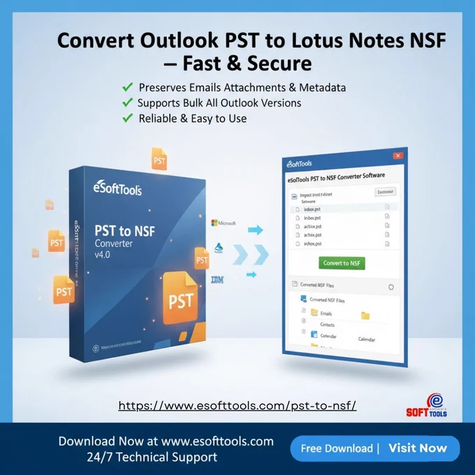 Convert Outlook PST to IBM Lotus Notes NSF - eSoftTools PST to NSF Converter