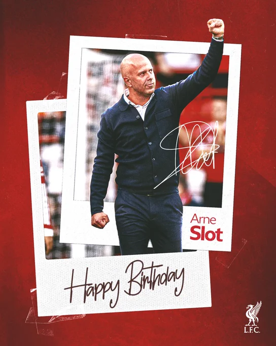 Happy birthday graphic for Arne Slot.