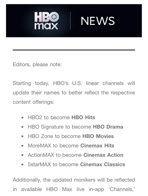 HBO renaming a slew of products