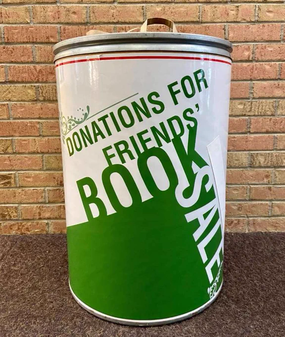 Photo of a donation bin for the Library's fall book sale.