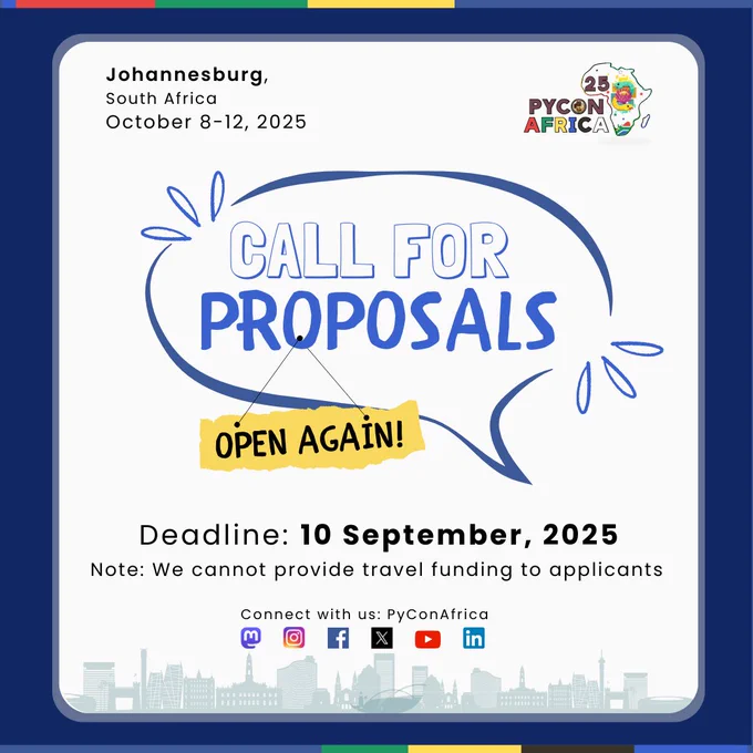 Call for proposals deadline: 10 September