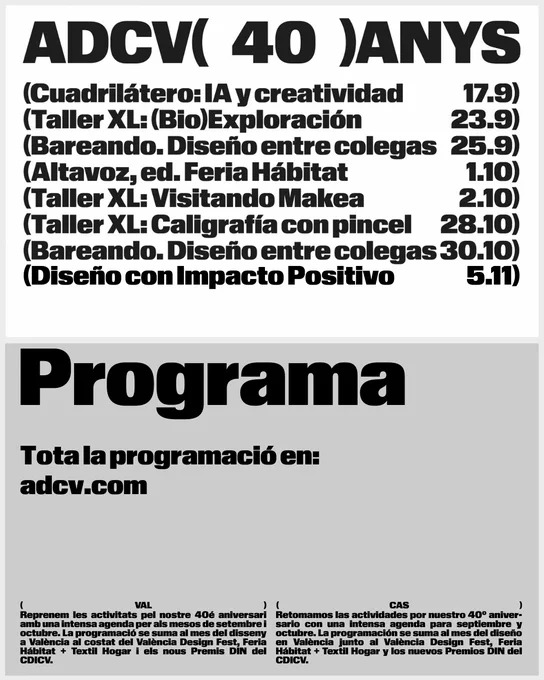 Programa con las próximas actividades del 40 aniversario