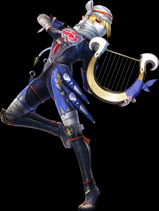 Sheik dans Hyrule Warriors, brandissant fièrement sa lyre.