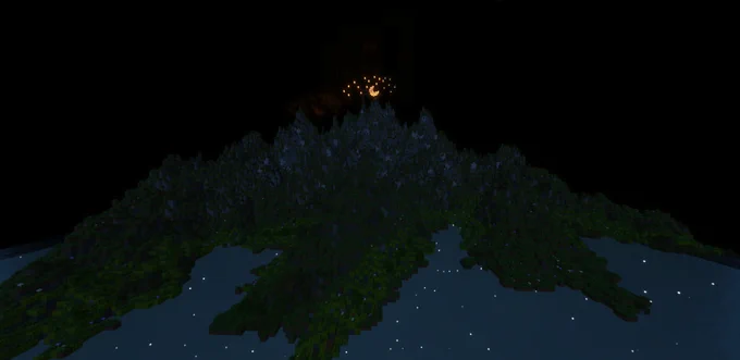 Minecraft hill build night view