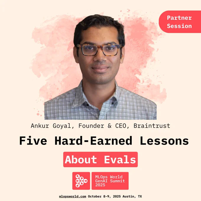 Early Bird pricing ends Monday, Sept 8 at 11:59PM ET. Visit: mlopsworld.com

The latest wave of speakers for the 6th annual MLOps World | GenAI Summit 2025 (Oct 8–9, Austin Renaissance Hotel) brings lessons from PagerDuty, BlackRock, Comet, Pattern AI, and Braintrust. 

Every session has been curated by volunteer AI practitioners whose only goal is to deliver real-world value you can apply immediately to make your AI systems more reliable, scalable, and production-ready. 

Active learning continues beyond the sessions with engagement at our Expo, featuring Brain Dates, Community Square, the Startup Zone, and interactive demos. 

Speakers representing leading technologists from Microsoft, OpenAI, BestBuy, PayPal, Shopify, and Yahoo will be announced shortly.
