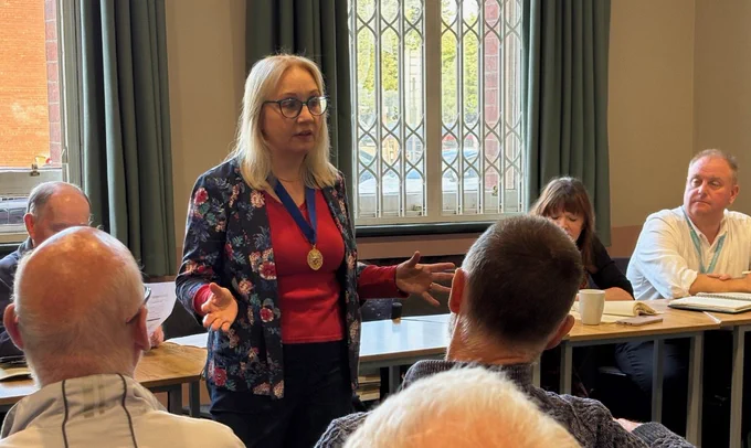 Trafford Mayor Cllr Jane Brophy speaking at the event