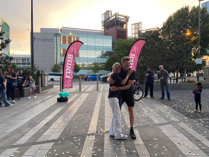 Colin was greeted by family and friends at the finish line.