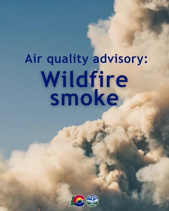 Wildfire smoke alert text over image of smoke plume.
Logos at the bottom.