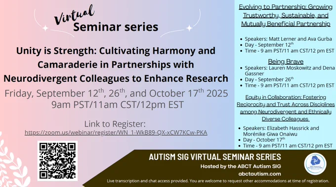 Unity in strength: cultivating harmony and camaraderie in partnerships with neurodivergent colleagues to enhance research. Visit the link in the tweet to register for our three sessions.