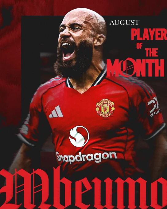 Bryan Mbeumo is Manchester United Player of the Month for August.
