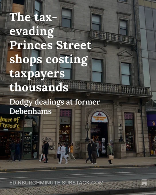 People walking past a row of shops on a street. Text over reads: The tax-evading Princes Street shops costing taxpayers thousands
Dodgy dealings at former Debenhams