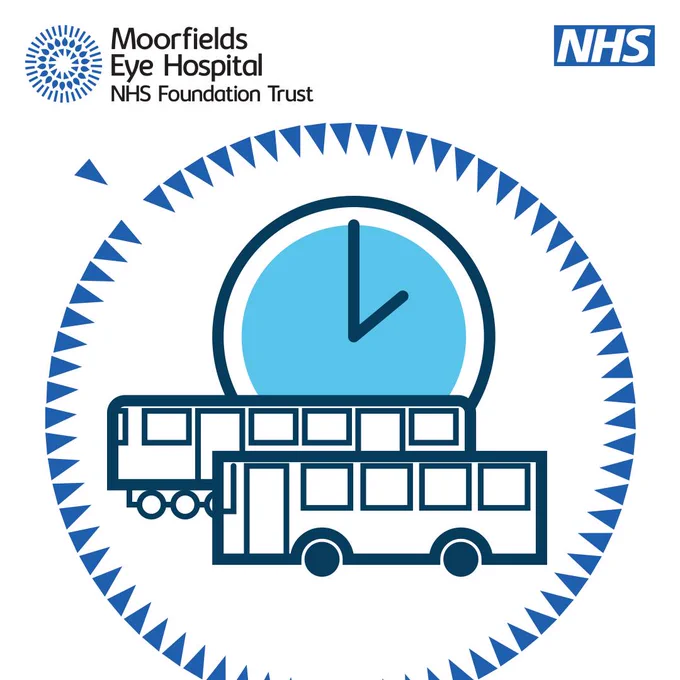 Diagrams of public transportation and a clock in various shades of blue