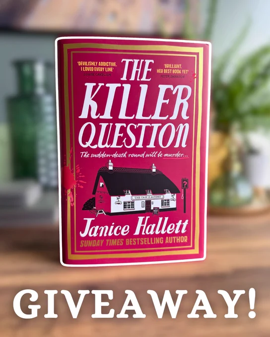 A picture of The Killer Question book by Janice Hallet with the word “Giveaway” written at the bottom