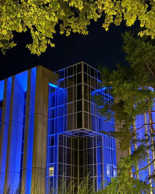 INTERPOL’s headquarters in Lyon France lit up in blue to celebrate the International Day of Police Cooperation