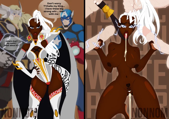 Sorry T'Challa, your Ebony Queen Storm prefers team ups with Big Strong White Men~