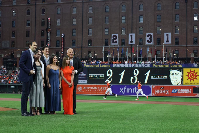 Cal Ripken, Jr. and his family during a pregame ceremony.