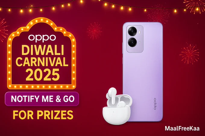 OPPO Diwali Carnival 2025 is here! 🪔 Click “Notify Me” now to win a FREE A3 Pro 5G, Enco Buds3 Pro, coupons, bonus points