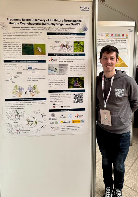 Presenting my poster: "Fragment-Based Discovery of Inhibitors Targeting the Unique Cyanobacterial IMP Dehydrogenase GuaB3" at the 47th SEBBM Congress.
