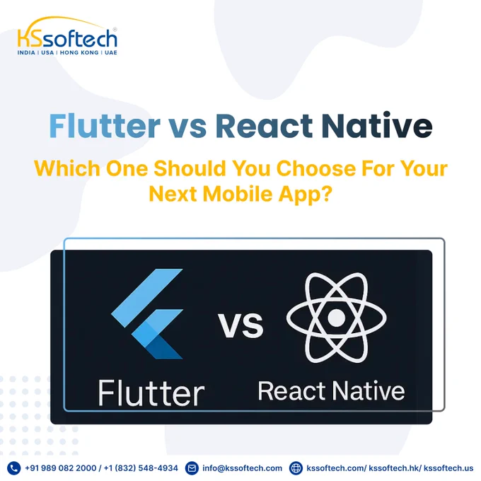 🚀 Flutter vs React Native – Which is right for your app?

✨ Flutter = stunning UI   top performance
⚡ React Native = faster dev   huge community

👉 At KS Softech:

* Pick Flutter for design-rich apps
* Pick React Native for speed & flexibility

#Flutter #ReactNative #KSSoftech