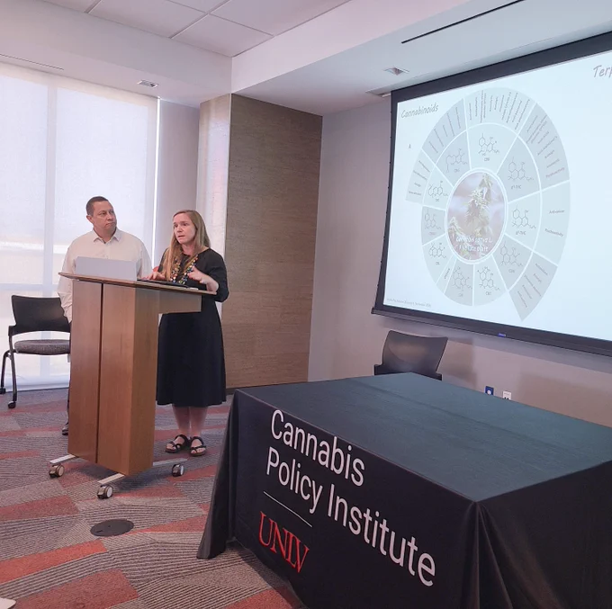 Hines Group at UNLV researchers Dr. Dustin Hines and Dr. Rochelle Hines present their research on "Cannabis and the Brain: Insights from Neuroscience Research at UNLV" during the Cannabis Policy Institute's September 2025 Student Showcase of Cannabis Research and Policy.