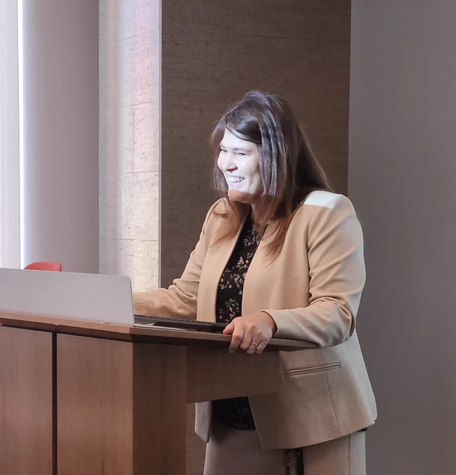 Cannabis Policy Institute Director Riana Durrett welcomes guests and students to the Cannabis Policy Institute's September 2025 Student Showcase of Cannabis Research and Policy.