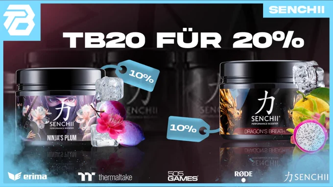 Senchii haut wieder einen raus! 

„Im Schatten des Drachen“ – unsere neue Aktion läuft bis zum 30.09.!
Sichert euch jeweils 10% Rabatt auf Dragon’s Breath und Ninja’s Plum. Erwecke den Drachen in dir… oder bist du eher der Ninja? 

Und das Beste: Auf die 10% könnt ihr noch weitere 20% sparen, wenn ihr den Code TB20 eingebt. 
Also ran an den Speck – insgesamt 30% off!

#rabatt #senchii #booster #energie #drink 
