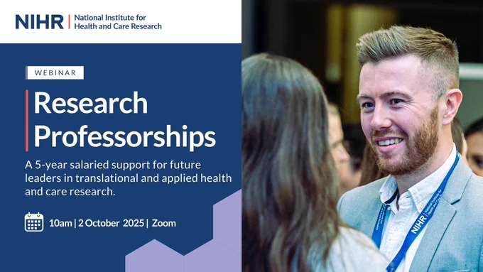 A banner promoting the Research Professorships webinar that will be held on Zoom, the 2nd of October 2025