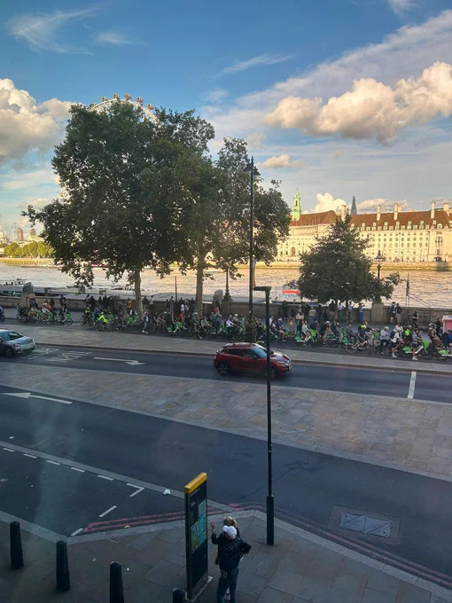 A queue of cyclists on Embankment