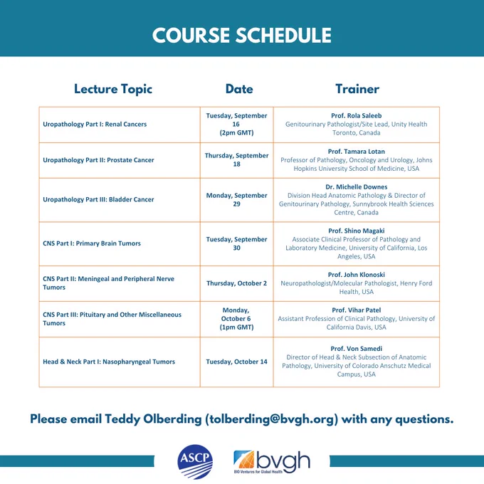 Teal, white, and orange abbreviated course schedule. Please follow the link in the description for a full course schedule and covered topics.