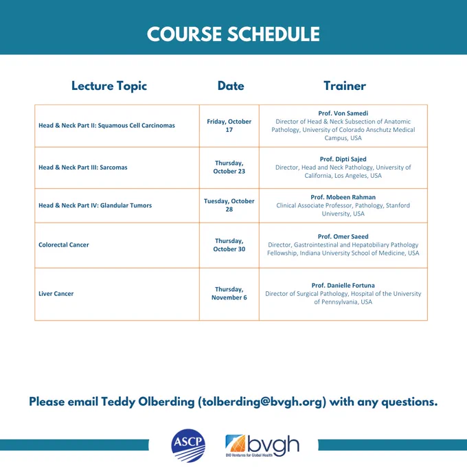 Teal, white, and orange abbreviated course schedule. Please follow the link in the description for a full course schedule and covered topics.